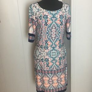 Eliza J elbow sleeve print shift dress